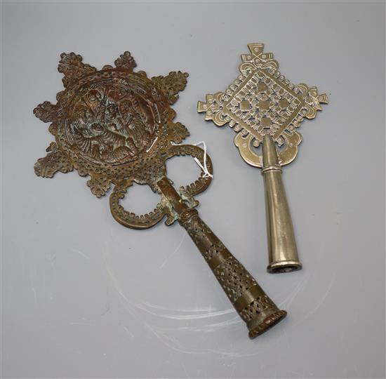 Two 19th century Ethiopian coptic crosses, for Staffs